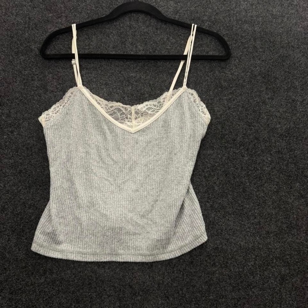 Abercrombie Fitch Gray Ribbed Lace Cami Women's Small Soft Babydoll Top